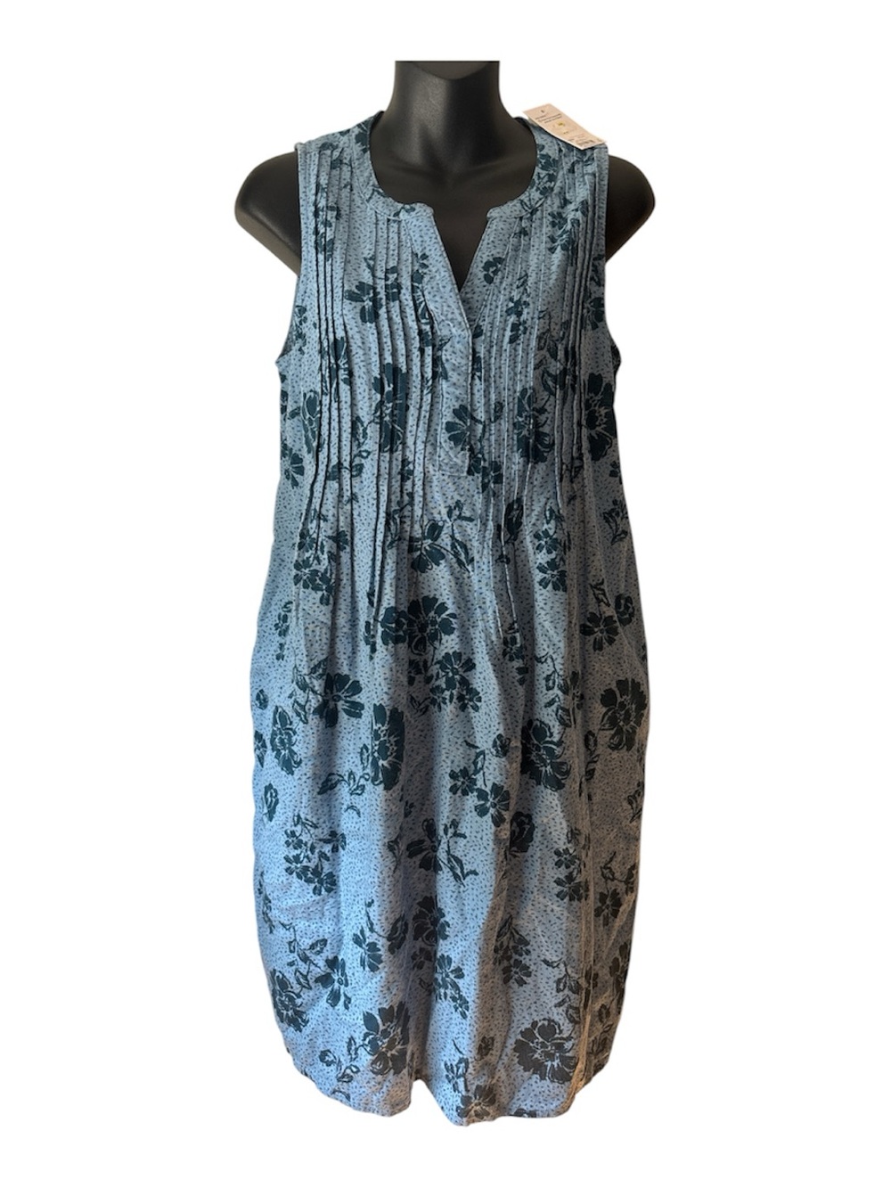 NWT Sonoma Sleeveless Linen Blend Blue Floral Pintuck Sundress Size S